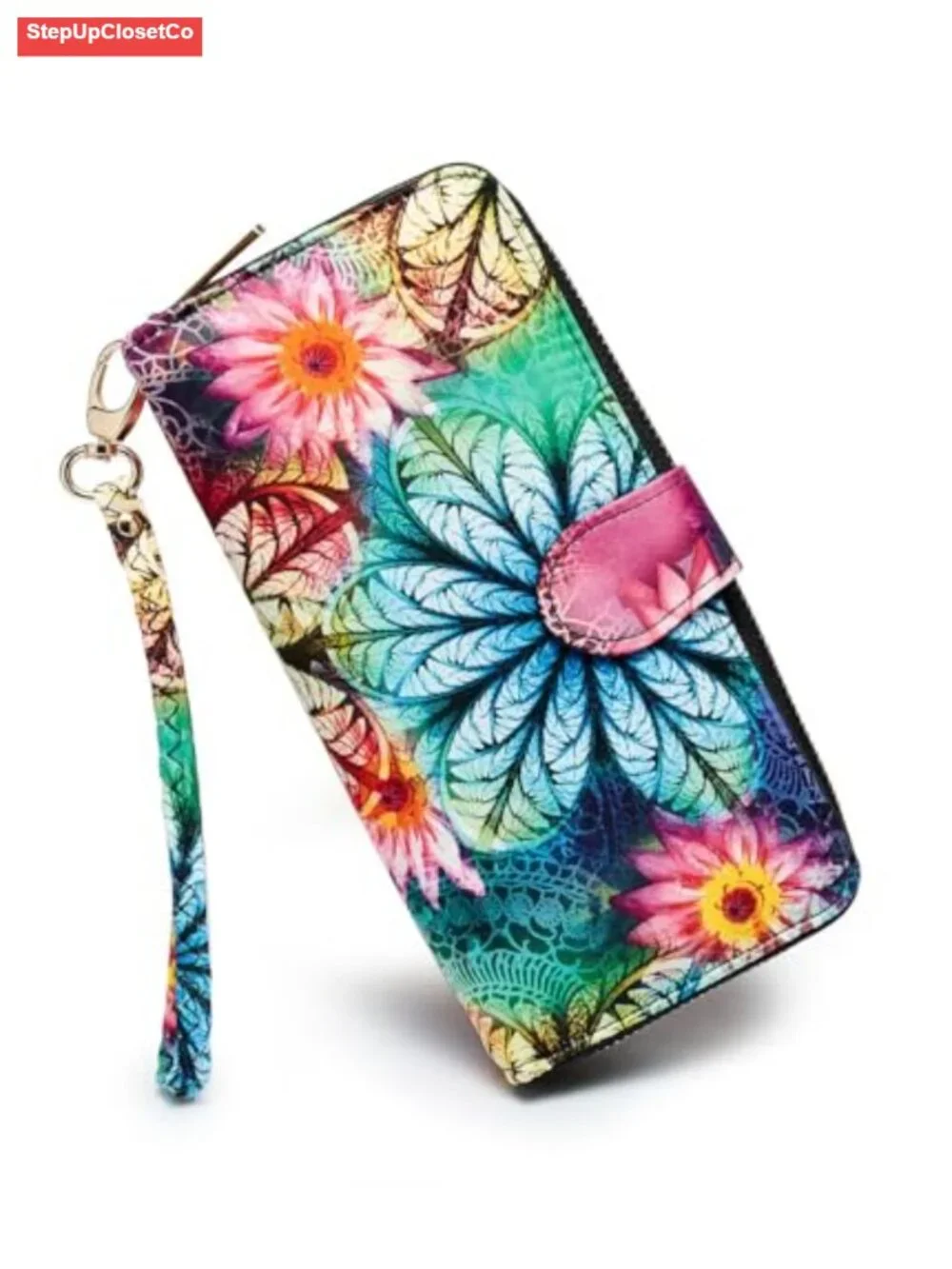 RFID Blocking Wristlet Wallet with Wrist Strap, 11 Card Slots, Bohemian Print